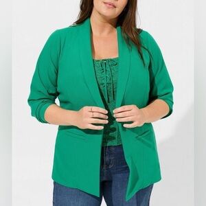 Torrid Blazer Green Open Front Pit to Pit 22” Size M / L